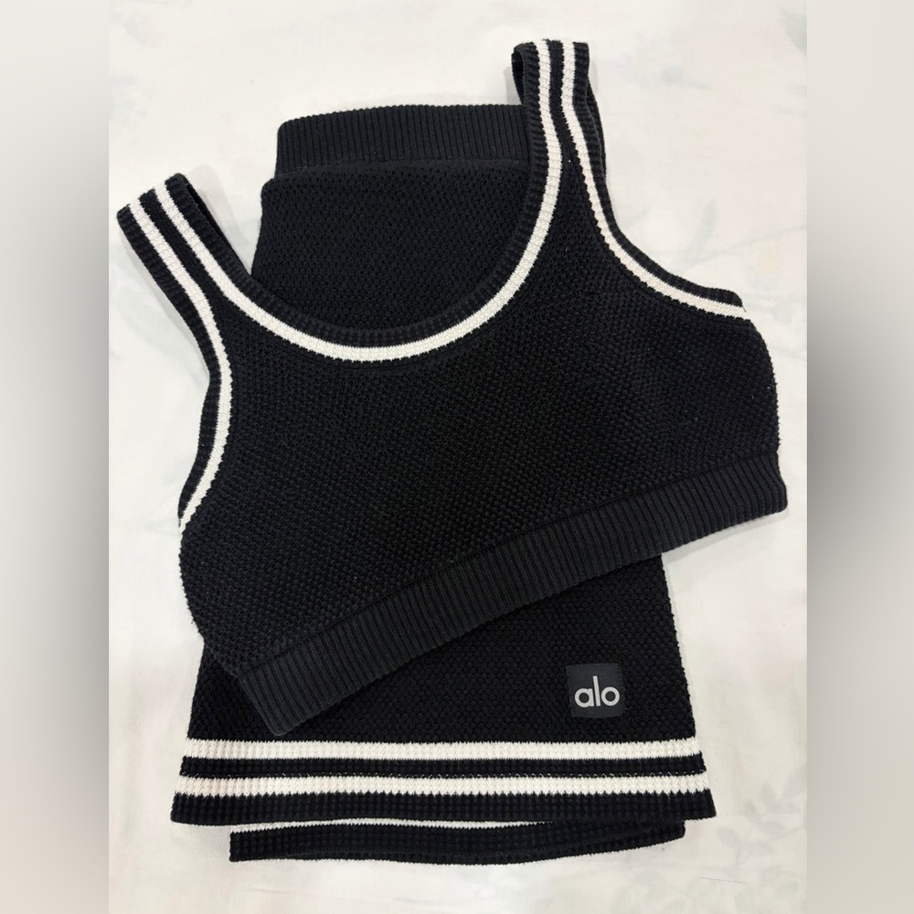 ALO Yoga Black and White Knit Skirt Set